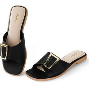 Black Flat Sandals Comfortable Flat Sandals for Dressy Summer Women's Slides